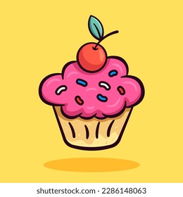 Deliciosa ilustración vectorial de cupcake. Muffin estilo caricatura.