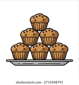 Arte vectorial delicioso del surtido de los cupcakes aislado en el fondo blanco
