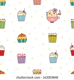 delicious cupcakes and cakes. seamless pattern. vector illustration.