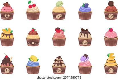 Delicious cupcakes. Dessert vector illustration design. Cute Cupcakes Collection