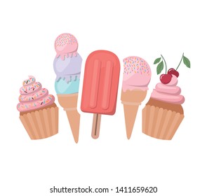 delicious cupcakes and ice cream for summer