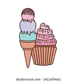delicious cupcakes and ice cream for summer