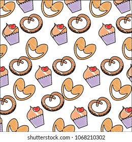 delicious cupcakes pretzels sweet pastry pattern