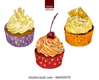 Delicious cupcakes set isolated vector illustration