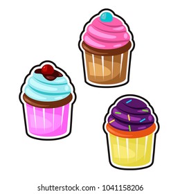 Delicious cupcakes and vector set isolated