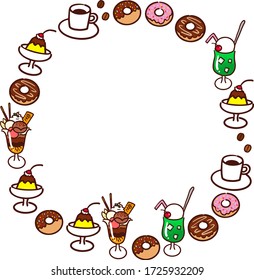 Köstliche und süße Kaffeeküche im runden Rahmen