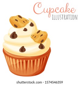 Delicious cute cupcake vector illustration, isolated cartoon style muffin dessert.