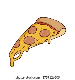 delicious cute pizza slice with colored doodle style