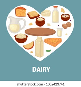 Delicious dairy products from farm inside heart promotional poster