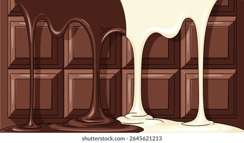 Delicioso Chocolate Escuro e Branco Vazando para Bares