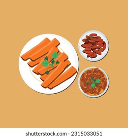 delicious dates fruit, beguni chop, potato chop Vector