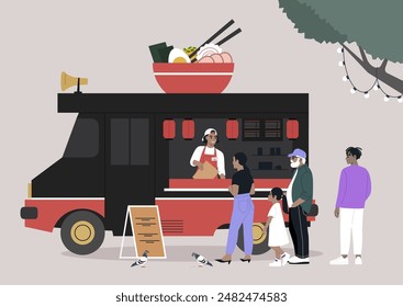 A Delicious Day for Japanese cuisine at the Food Truck, decorated with red lanterns and a giant bowl of ramen