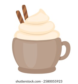 Delicious dessert cream and flute wafers cartoon isolated object illustration