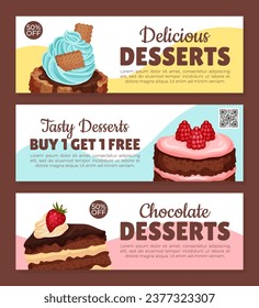Delicious Dessert Food Discount Voucher Design with Sweet Pastry Vector Template