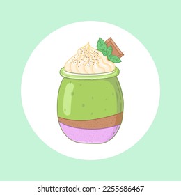 Delicious dessert in a glass jar. Vector illustration. Sweet dessert poster.