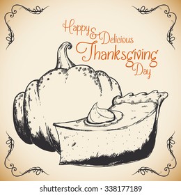 Delicious dessert in hand draw style with pumpkin.