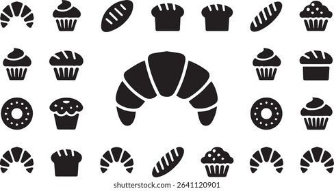 Delicious Dessert Icons: Cupcakes, Donuts, Cakes, Muffins, and Treats Collection