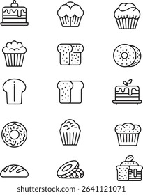 Delicious Dessert Icons: Cupcakes, Donuts, Cakes, Muffins, and Treats Collection