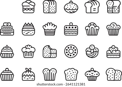 Delicious Dessert Icons: Cupcakes, Donuts, Cakes, Muffins, and Treats Collection