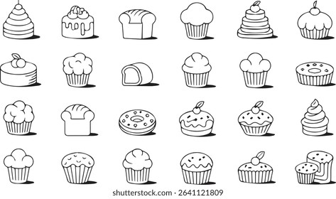Delicious Dessert Icons: Cupcakes, Donuts, Cakes, Muffins, and Treats Collection