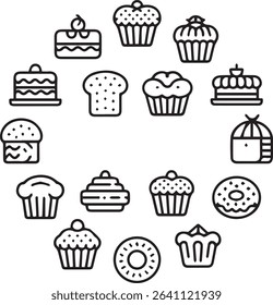 Delicious Dessert Icons: Cupcakes, Donuts, Cakes, Muffins, and Treats Collection
