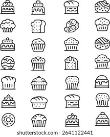 Delicious Dessert Icons: Cupcakes, Donuts, Cakes, Muffins, and Treats Collection