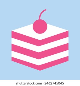 Delicious  dessert, pastries, Birthday cake slice. cream  cakes collection. Square shape piece. Cute cartoon tasty food. Flat design. Isolated sky background Vector illustration. EPS 10