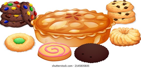 Delicious dessert and pastry cartoon set illustration