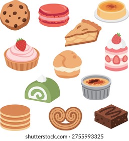 Delicious Dessert and Sweet Bakery Vector Illustration Set