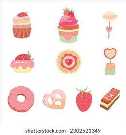 Delicious desserts, cute, including lollipops, bakery, donuts for decoration.