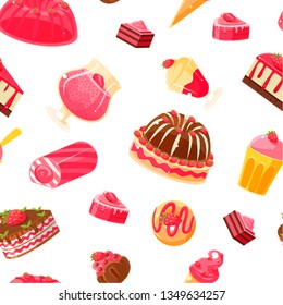 Deliciosos Postres Patrón sin Marea, Jelly, Pastel, Pastel, Ilustración Vector Donut