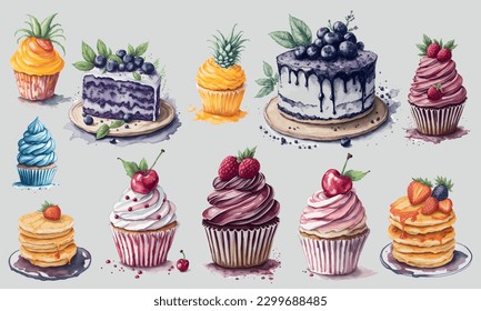 Delicious Desserts: A Watercolor Collection of Cakes, Cupcakes, and Pancakes