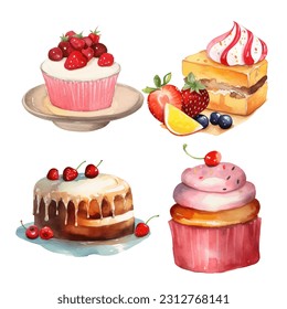 Delicious Desserts: A Watercolor Collection of Cakes and Cupcakes 