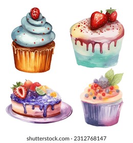 Delicious Desserts: A Watercolor Collection of Cakes and Cupcakes 