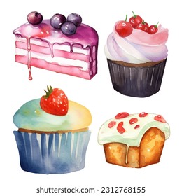 Delicious Desserts: A Watercolor Collection of Cakes and Cupcakes 