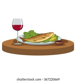 delicious dinner with a glass of wine