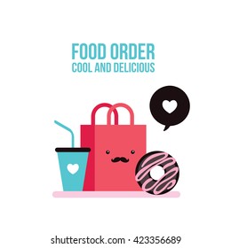 Delicious donut Coffee and Shopping bag Cute  Food dessert background