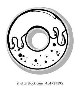 Delicious donut dessert in black and white colors, isolated flat icon.