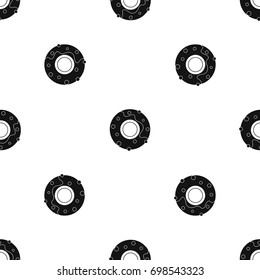 Delicious donut dessert pattern repeat seamless in black color for any design. Vector geometric illustration