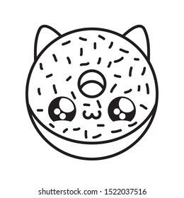 delicious donut with face cat kawaii style vector illustration design