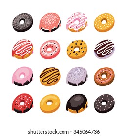 Delicious donut icon set Sweet dessert flat isometric 3d design 