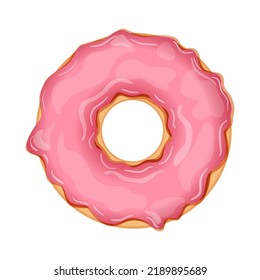 Delicious donut with pink icing isolated on white background. Realistic vector illustration of sweet pastries.