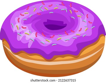 Köstliche Donut mit rosafarbenem Eis und Sprinkling, Vektorbild einzeln auf weißem Hintergrund