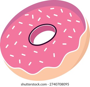 Delicious donut with pink icing and white sprinkles, a tasty dessert or snack perfect for indulging in a delightful culinary experience.