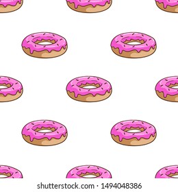 Delicious Donut In Seamless Pattern With Doodle Style