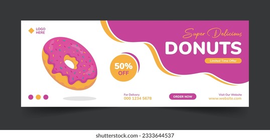 Delicious Donut social media cover post or web banner template design vector illustration