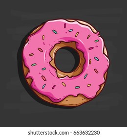 delicious donut with sprinkles and using doodle style with color and outline on chalkboard background