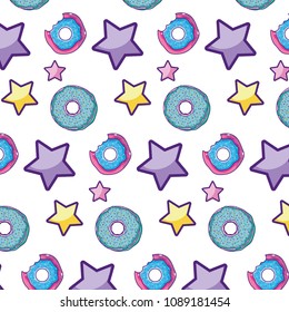 delicious donut and stars patch background