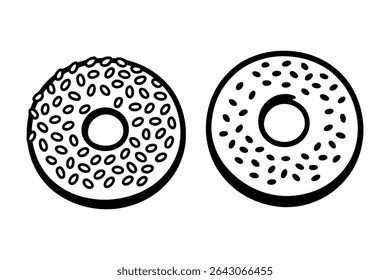 Deliciosa linha de vetor de rosquinha arte com polvilheiras ilustração para Padaria e Sobremesa desenhos