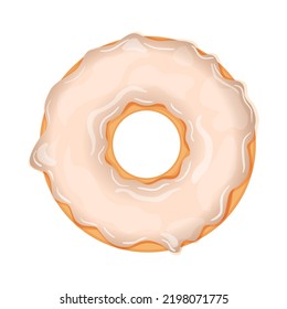 Delicious donut with white chocolate isolated on white background. Realistic vector illustration of sweet pastries.